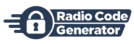 Radio Code Generator official logo with a black radio signal and padlock icon and black text