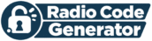 Radio Code Generator official logo with a black radio signal and padlock icon and black text
