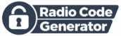 Radio Code Generator official logo with a black radio signal and padlock icon and black text