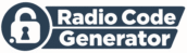 Radio Code Generator official logo with a black radio signal and padlock icon and black text